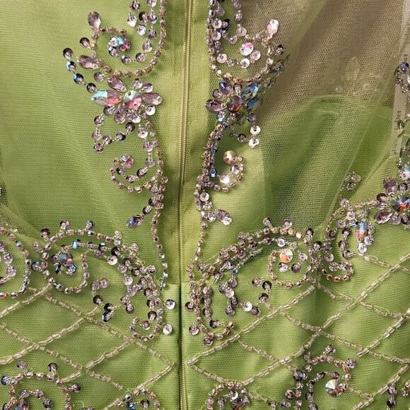 NWT Beaded Embellished and Layered Skirt Short Dress, Lime green, size Large - Picture 3 of 6